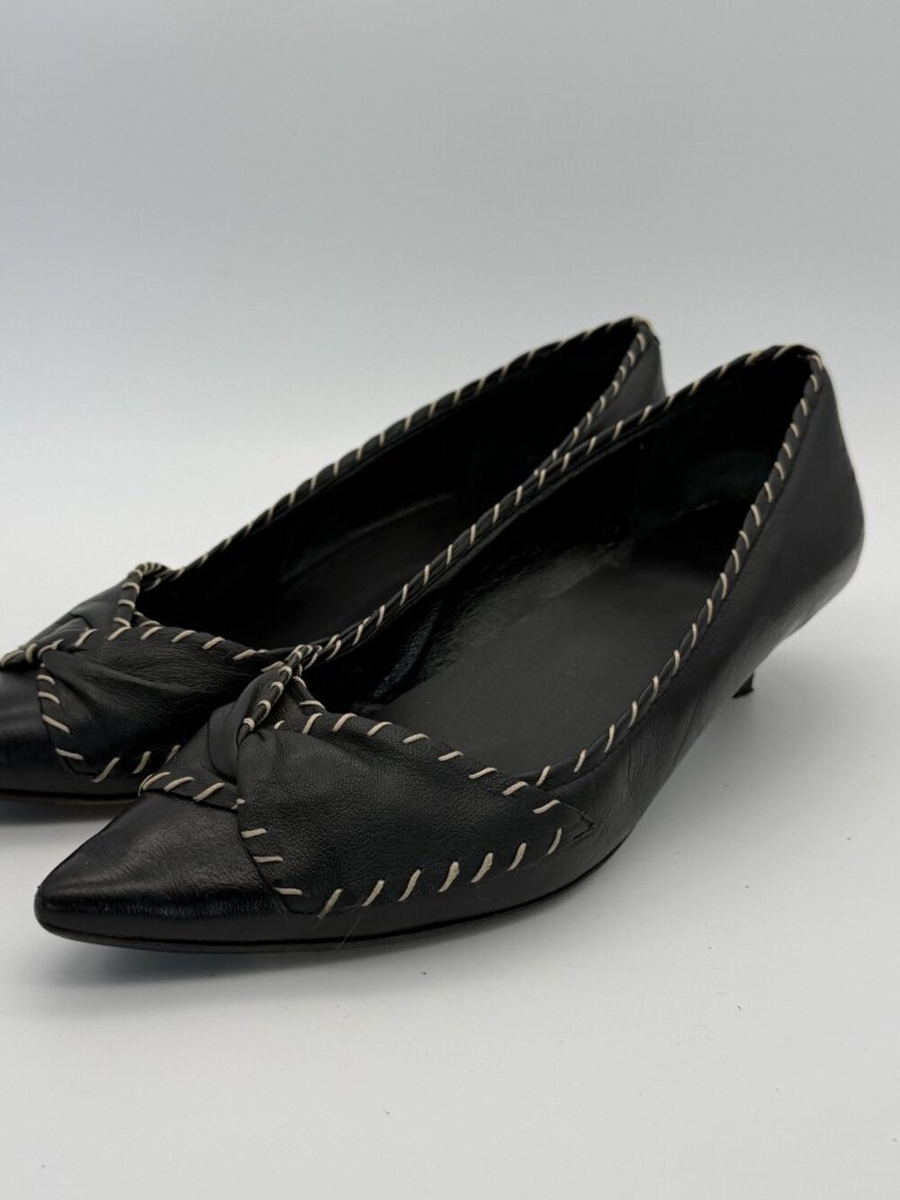 Via Spiga Black Pointed Toe Kitten Heel Pumps Size 8M Made in Italy